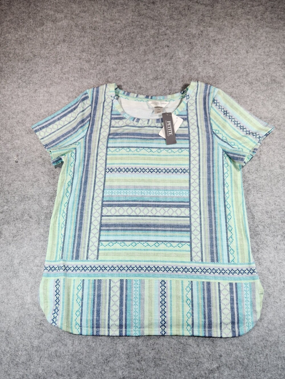 Christopher & Banks Mint and Blue Short Sleeve Striped Tee Size Petite Small